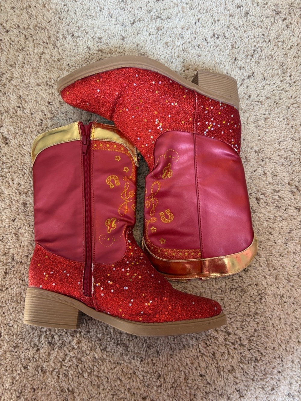 Disney Red Glitter Kids Western Boots with Gold Trim